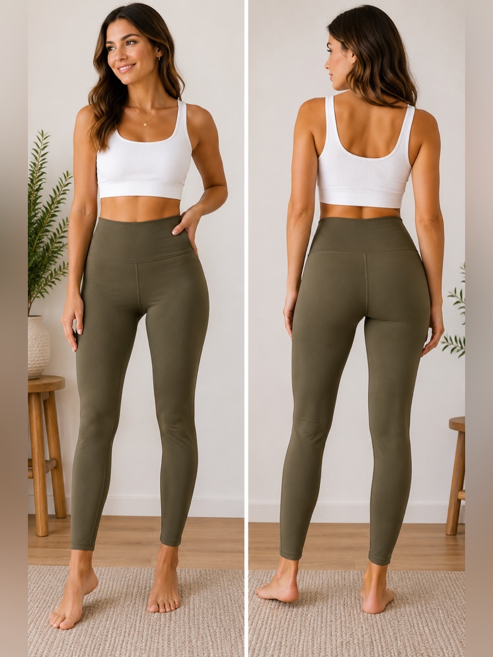 SPANX High Waist Shaping Leggings Women’s XL Olive Green Compression Stretch